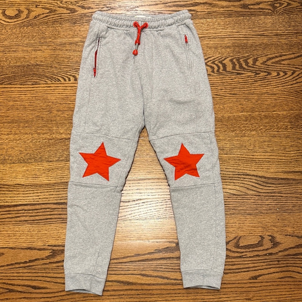 Boden Cozy Gray Kids Joggers with Red Star Accents